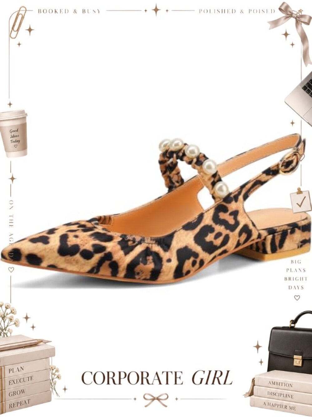 Faux Leather Slingback Flats Pearl Pointed Toe Buckle Strap Ballet Shoes